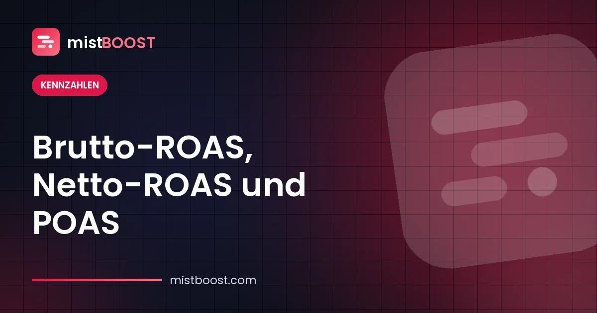 Formeln für Brutto-ROAS, Netto-ROAS und POAS im Vergleich mit Rechenbeispiel