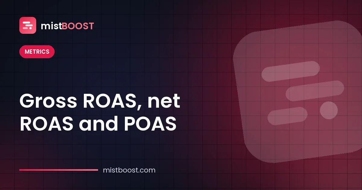 مقارنة معادلات ROAS الإجمالي وROAS الصافي وPOAS بمثال محسوب